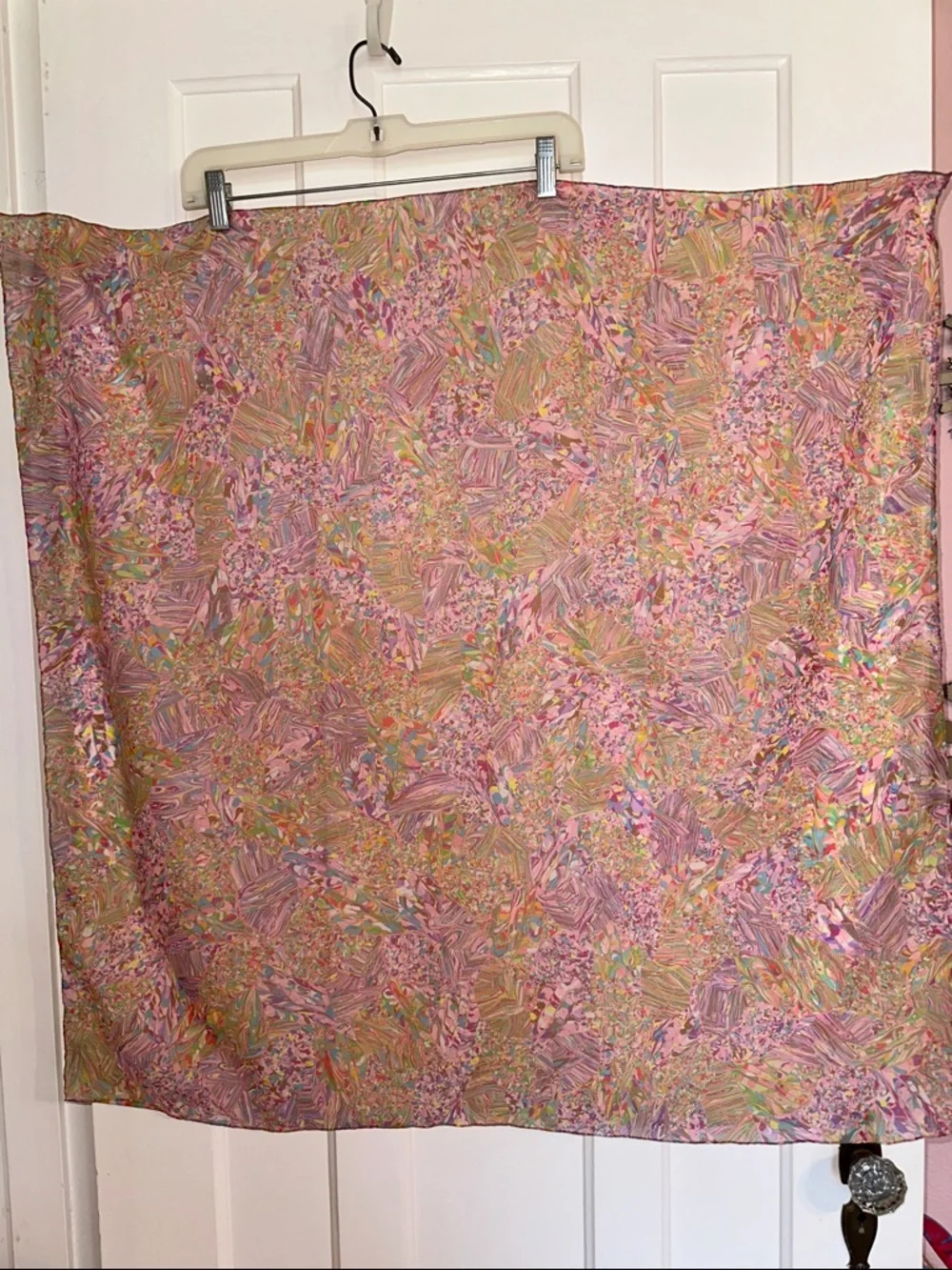 Vtg  Very Large Pastel Abstract Print Square Scarf or Wrap- Pink, Green & Purple